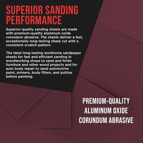 Premium Red 80 Grit 1/4 Sheet Size Red Sanding Sheets, Box of 30 - Hook & Loop Backing Sandpaper, Coarse-Cut Abrasive - Fits Palm Sanders, Hand Sanding Blocks - Woodworking, Auto Paint in Saudi Arabia