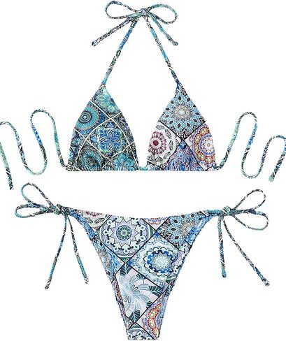 Milumia Women's 2 Piece Allover Print Halter Triangle Bikini Set Backless Tie Side Swimsuit in Saudi Arabia