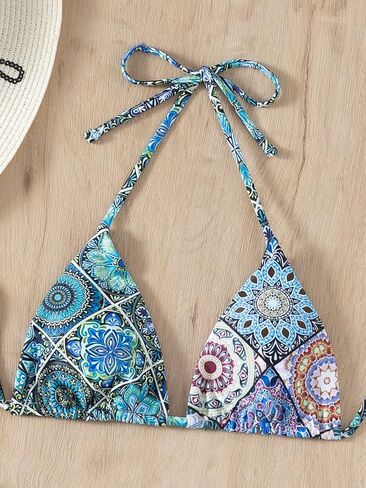 Milumia Women's 2 Piece Allover Print Halter Triangle Bikini Set Backless Tie Side Swimsuit in Saudi Arabia