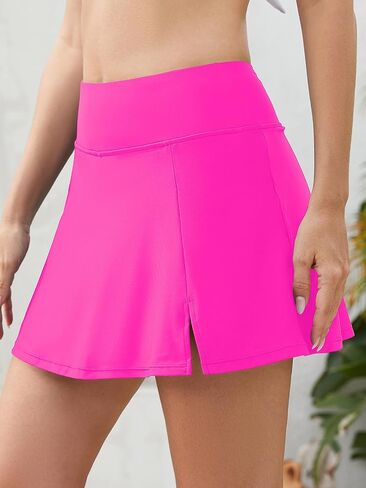 SHEKINI Women's Pleated High Waisted Swim Skirt Side Split Swimsuit Bottoms Zipper Pockets Bathing Suit Bottom in Kuwait