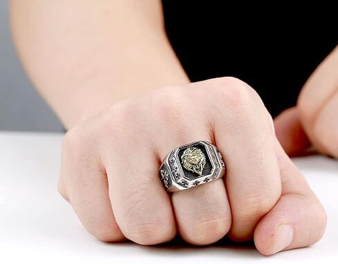 Lion Ring, Cross Lion Animal Ring for Men, Norse Viking Lion Head Ring Lion Jewelry, Stainless Steel Celtic Lion Ring Hip Hop Lion Band Ring Punk Cross Lion Ring for mens in Kuwait