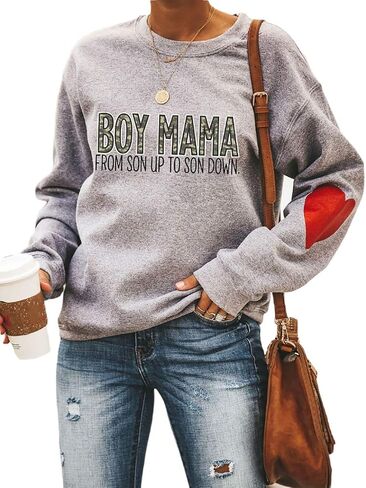 ETATNG Womens Boy Mama Sweatshirt Long Sleeve Camouflage Letter Print Crewneck Loose Sweatshirts Tops in Saudi Arabia