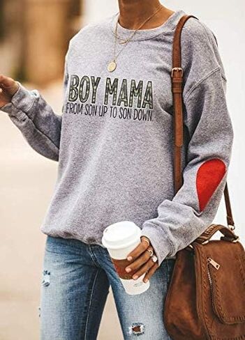 ETATNG Womens Boy Mama Sweatshirt Long Sleeve Camouflage Letter Print Crewneck Loose Sweatshirts Tops in Saudi Arabia