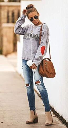 ETATNG Womens Boy Mama Sweatshirt Long Sleeve Camouflage Letter Print Crewneck Loose Sweatshirts Tops in Saudi Arabia
