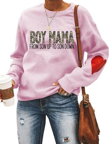 ETATNG Womens Boy Mama Sweatshirt Long Sleeve Camouflage Letter Print Crewneck Loose Sweatshirts Tops in Saudi Arabia