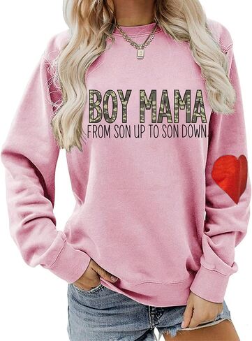 ETATNG Womens Boy Mama Sweatshirt Long Sleeve Camouflage Letter Print Crewneck Loose Sweatshirts Tops in Saudi Arabia