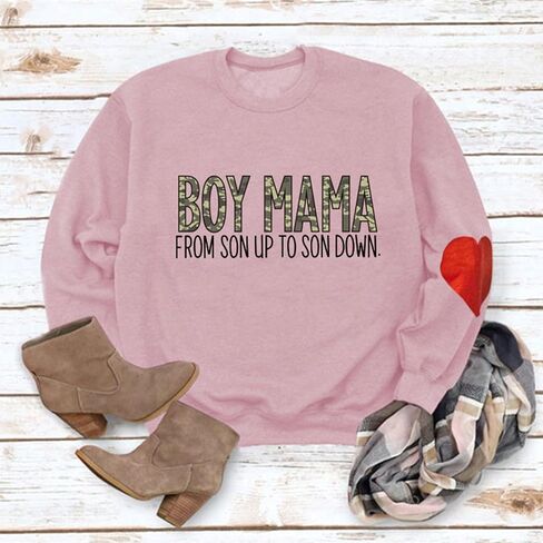 ETATNG Womens Boy Mama Sweatshirt Long Sleeve Camouflage Letter Print Crewneck Loose Sweatshirts Tops in Saudi Arabia