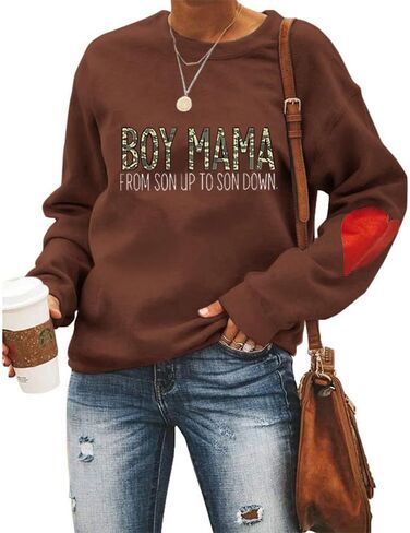 ETATNG Womens Boy Mama Sweatshirt Long Sleeve Camouflage Letter Print Crewneck Loose Sweatshirts Tops in Saudi Arabia