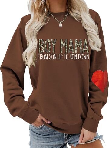 ETATNG Womens Boy Mama Sweatshirt Long Sleeve Camouflage Letter Print Crewneck Loose Sweatshirts Tops in Saudi Arabia