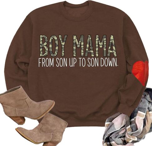 ETATNG Womens Boy Mama Sweatshirt Long Sleeve Camouflage Letter Print Crewneck Loose Sweatshirts Tops in Saudi Arabia