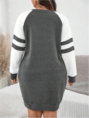 Women's Plus Size Color Block Striped Sweatshirt Dress Raglan Long Sleeve Loose Pullovers Fall Tops in Saudi Arabia