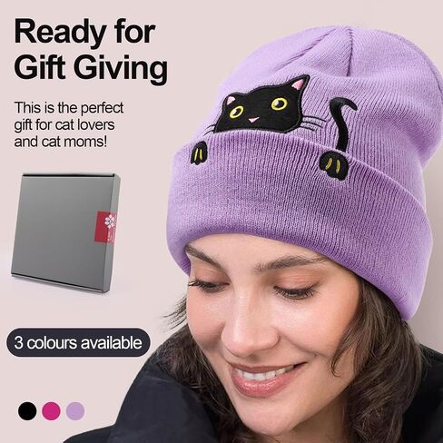 Women's Cat Beanie Knitted Winter Hat for Women Girls with Novelty Socks Cute Cat Lover Gifts Funny Cat Mom Gifts in Kuwait