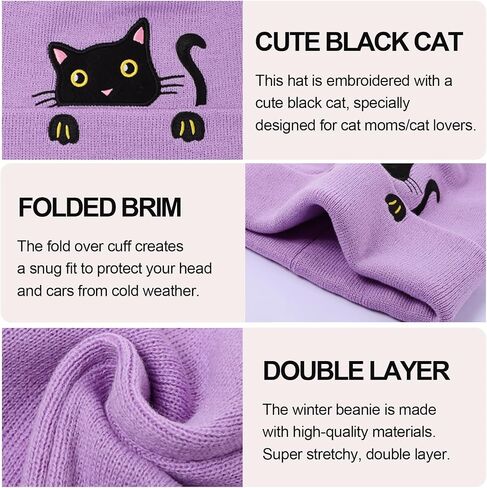 Women's Cat Beanie Knitted Winter Hat for Women Girls with Novelty Socks Cute Cat Lover Gifts Funny Cat Mom Gifts in Kuwait