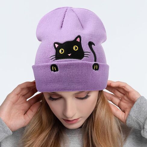 Women's Cat Beanie Knitted Winter Hat for Women Girls with Novelty Socks Cute Cat Lover Gifts Funny Cat Mom Gifts in Kuwait
