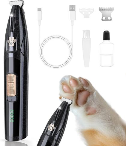 Paw Trimmer with LED Light, Ultra-Low Noise Dog Trimmer Grooming Kit with Replacement Blades, Waterproof Rechargeable Pet Hair Clippers for Small Dogs Cats Paws, Eyes, Ears, Face, Rump in Saudi Arabia