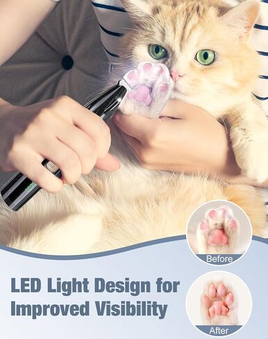 Paw Trimmer with LED Light, Ultra-Low Noise Dog Trimmer Grooming Kit with Replacement Blades, Waterproof Rechargeable Pet Hair Clippers for Small Dogs Cats Paws, Eyes, Ears, Face, Rump in Saudi Arabia