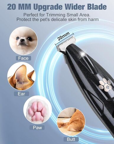 Paw Trimmer with LED Light, Ultra-Low Noise Dog Trimmer Grooming Kit with Replacement Blades, Waterproof Rechargeable Pet Hair Clippers for Small Dogs Cats Paws, Eyes, Ears, Face, Rump in Saudi Arabia
