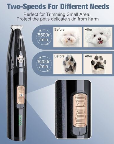 Paw Trimmer with LED Light, Ultra-Low Noise Dog Trimmer Grooming Kit with Replacement Blades, Waterproof Rechargeable Pet Hair Clippers for Small Dogs Cats Paws, Eyes, Ears, Face, Rump in Saudi Arabia