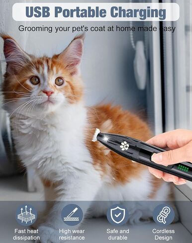 Paw Trimmer with LED Light, Ultra-Low Noise Dog Trimmer Grooming Kit with Replacement Blades, Waterproof Rechargeable Pet Hair Clippers for Small Dogs Cats Paws, Eyes, Ears, Face, Rump in Saudi Arabia