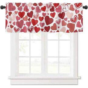 Valentine's Day Valances for Windows Red Heart-shaped Love Kitchen Valance Curtains Holiday Window Treatments Short Valances for Bedroom Living Room Valentines Day Decorations, 1 Panel, 54 x 18 inch