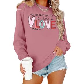 Valentine Day Sweatshirt for Women Romantic Love Print Sweater Valentine Love Heart Graphic Casual Long Sleeve Tops