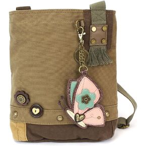 CHALA Patch Cross-Body Women Handbag, Canvas Messenger Bag - Butterfly - Olive