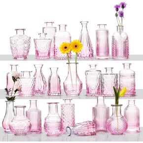 Ollieroo Glass Bud Vases Set, 24Pcs Small Vases for Flowers Arrangements, Cute Flower Vase in Bulk for Centerpiece Table Decorations, Entryways, Floral Rustic Wedding Party Decorations(Clear)