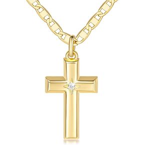 14k Gold Cross Necklace for Women Gold Cross Pendant Small Cross Necklace 48cm Cross Chain with a CZ Stone 27mm*16mm (gold)