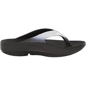 OOFOS OOlala Women's Thong Flip-Flip Sandals - Post Exercise Active Sport Lightweight Recovery Footwear - Reduces Stress on Feet, Joints & Back - Machine Washable (Classic Black, us_footwear_size_system, adult, women, numeric, medium, numeric_6)