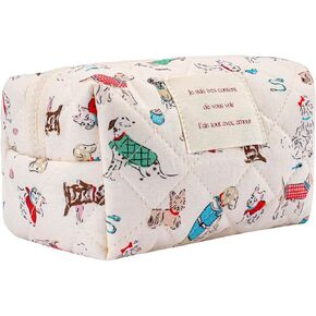 uekeboag Cute Small Quilted Cotton Makeup Pouch for Women and girls,Coquette Quilted Toiletry Bag,Animal Coquette Mini Bag, Kawaii Travel Cosmetic Bags(05Puppy)