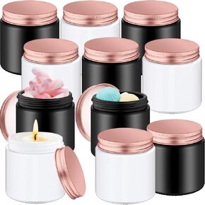 Tioncy 12 Pcs 4oz Empty Cosmetic Container Glass Candles Jars with Rose Gold Lids 100ml Round Small Candle Making Jars Mason Canning Jar for Sample Powder Liquid Camping Travel Storage(Clear)