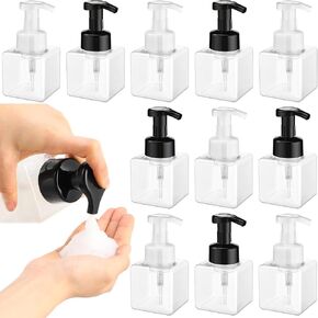 Domensi 12 Pcs Foam Pump Bottle Foaming Soap Dispenser Empty Travel Foaming Dispenser 8.5 oz Refillable Hand Soap Plastic Pump Bottle Travel Essentials Clear Container for Bathroom Vanities (Black)