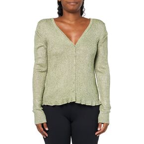 Majestic Filatures Women's Viscose Metallic Rib V-Neck Cardigan