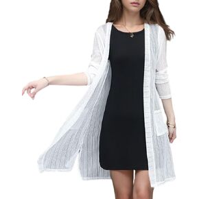 FindThy Women’s Long Sleeve Sheer Cardigan Open Front Kimono Summer Cover Up Lace Shrug