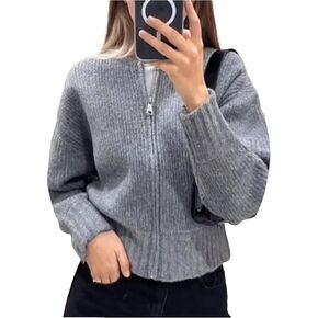 GORGLITTER Women's Knitted Zip Up Sweater Cardigan Fall Trendy Long Sleeve Sweaters Jacket Fashion Outfits 2024