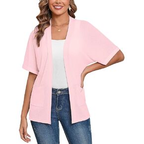 Heymoments Women's Lightweight Open Front Cardigans Short Sleeve Casual Soft Knit Cardigan Sweaters with Pocket S-2XL