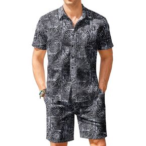 COOFANDY Men's Hawaiian 2 Piece Outfit Floral Matching Summer Beach Shirt and Shorts Sets