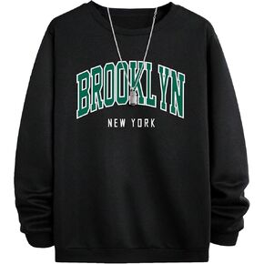 SHENHE Men's Oversized Crew Neck Graphic Letter Long Sleeve Sweatshirt Pullover Top