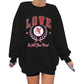 LUKYCILD بلوزات عيد الحب للنساء كبيرة الحجم الحب هو كل ما تحتاجه سويت شيرت هدايا عيد الحب لقمصانها غير الرسمية in Kuwait