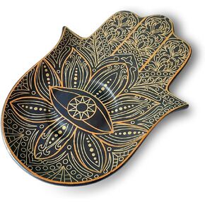 Exquisite Small Ceramic Jewelry Tray - Trinket Dish Evil Eye Decor, Gold Plate Ring Holder, Modern Boho Home Essentials, Perfume Organizer, Witchy, Aesthetic Room Decor (Blue Hamsa)