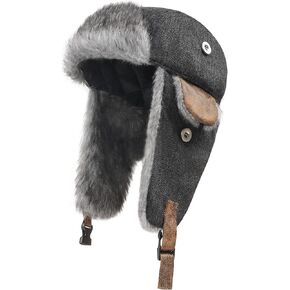 Zylioo XXL Oversize Trapper Hats with Ear Flap,Big Head Faux Fur Lined Cap,Large Windproof Russian Hunting Hats