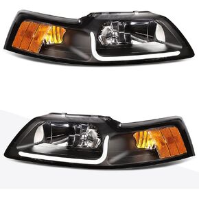 PM PERFORMOTOR Clear Lens Amber Corner LED Headlight Compatible with 99-04 Mustang, PMHL-FMUS-9904-LB-BA