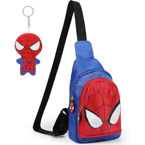 9.25Inch Cartoon Spider Bag - Cartoon Chest Bag Shoulder Crossbody Bag with Plush Pendant Waterproof Lightweight Crossbody School Birthday Valentine's Day Gifts for Kids