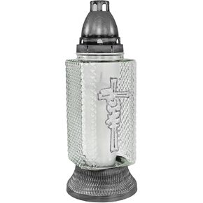 Cemetery Memorial Candle - Gravesite Remembrance Decoration - Unique Traditional Decorative White Glass Candle with Silver Cross Decoration (H:11.4in x W:6.5in) Product from Poland. in Saudi Arabia
