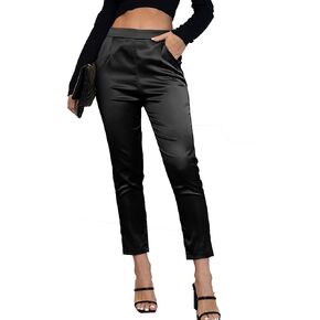 Fakanhui Women's Satin Silky Dress Casual Elastic High Waist Stretch Elegant Pants Trousers