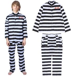 nezababy Adult Prisoner Costume Jail Prison Outfit Pant Suit Criminal Convict Black and White Striped Costume for Men Women