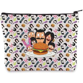 BWWKTOP Burgers Belcher Family Cosmetic Bag Linda ＆Tina ＆Gene ＆Louise Fans Gifts Bob Belcher Makeup Zipper Pouch Bag Tina Belcher Merch (Hamburger BG)