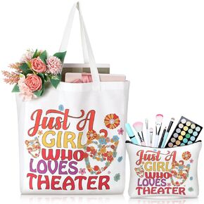 2 Pcs Funny Theater Gifts for Theater Lovers Theater Makeup Bag and Tote Bags Christmas Gifts for Women Retro Flower Boho Rainbow Birthday Gifts