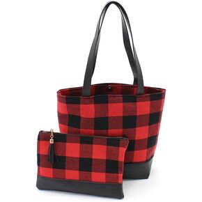 Buffalo Plaid Tote Bag Clutch Bag for womens with Buffalo Makeup Cosmetic Bag Claus tote Set red & black buffalo plaid