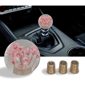 Round Ball Shift Knob - Universal Pink Flower Shift Knobs - Speed for Manual Automatic Vehicles with Adapters - Universal Cars Accessories - Car Stick Lever Handle Shifter Head Transmission